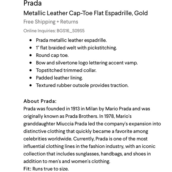 NWOT Prada Gold Metallic Leather Cap-Toe Flat Espadrille - Picture 7 of 15